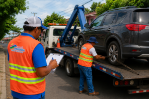 Traslado de vehículo al depósito por botar basura.